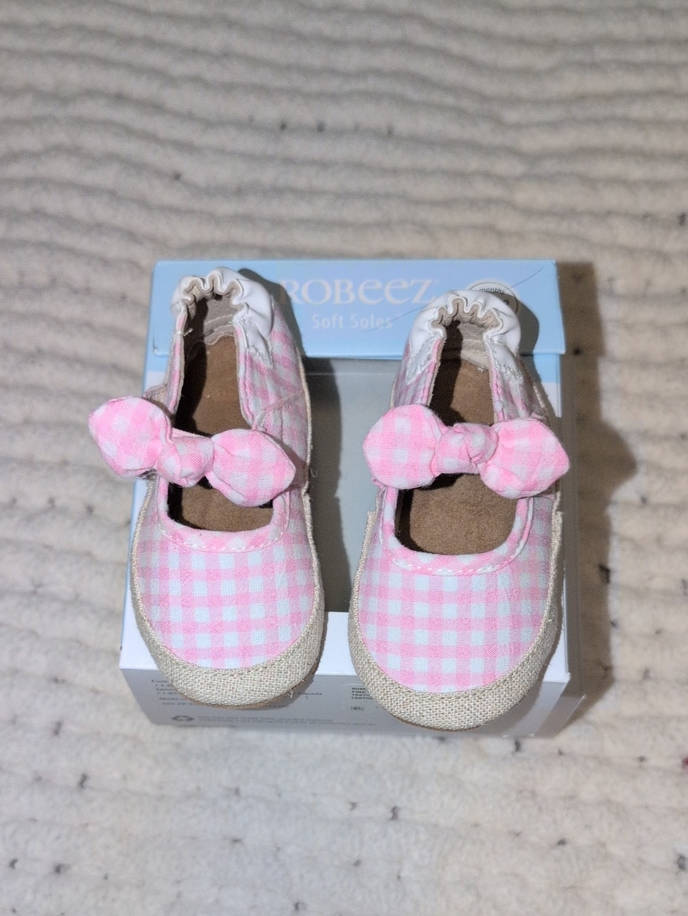 Robeez Pink Gingham Bow Mary Jane Baby Shoes
